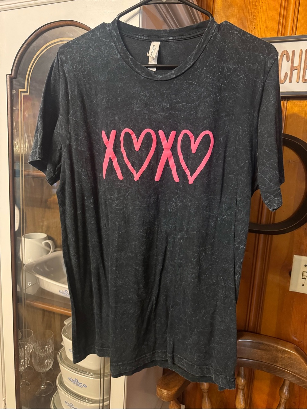 Bella Canvas Black Short Sleeve Tee with Hot Pink XOXO Heart Graphic